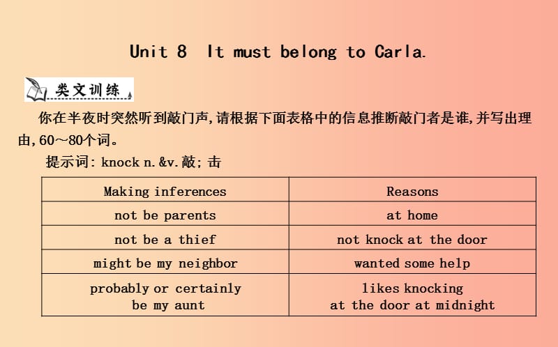 九年級英語全冊 Unit 8 It must belong to Carla作文訓練課件 新人教版.ppt_第1頁