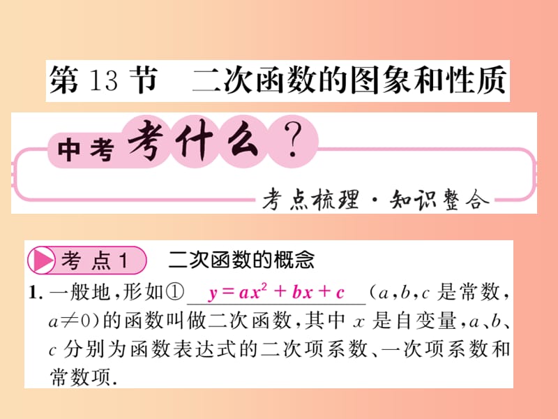 中考数学总复习 第一轮 同步演练 第一部分 数与代数 第3章 函数及其图象 第13节 二次函数的图象与性质 .ppt_第1页