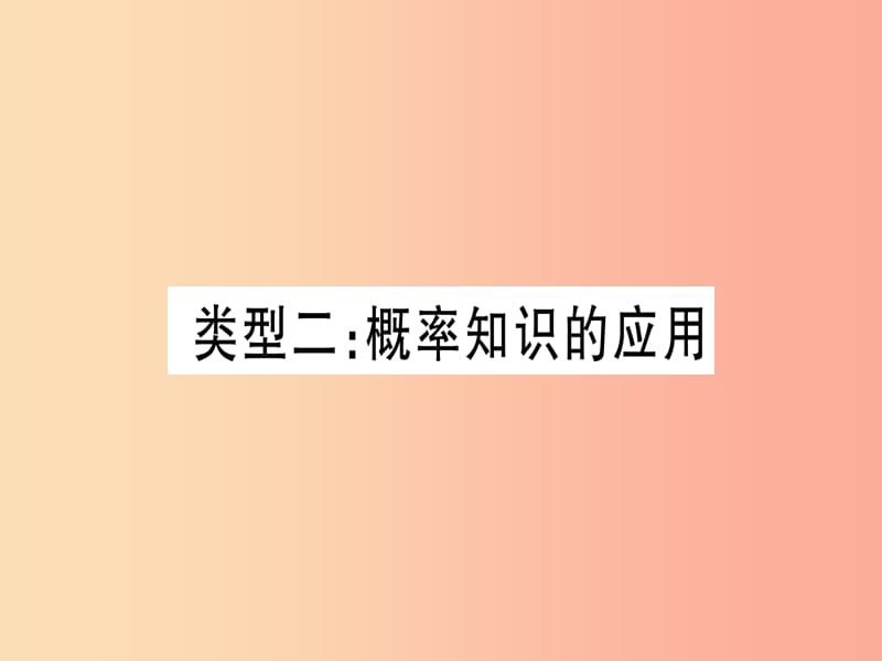 （湖北專用版）2019版中考數(shù)學(xué)總復(fù)習(xí) 第二輪 專項(xiàng)突破8 統(tǒng)計(jì)與概率 類型2 概率知識的應(yīng)用實(shí)用課件.ppt_第1頁