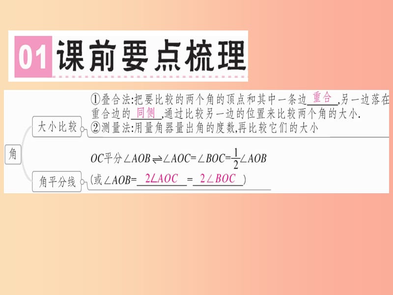 广东省2019年秋七年级数学上册 第四章 基本平面图形 第4课时 角的比较习题课件（新版）北师大版.ppt_第2页