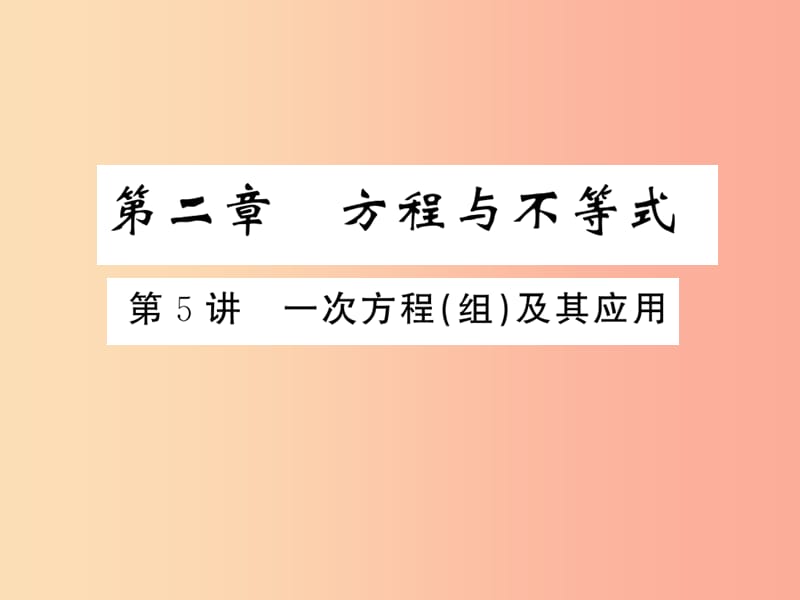 2019年中考数学复习 第一章 数与式 第5讲 一次方程（组）及其应用（精练本）课件.ppt_第1页