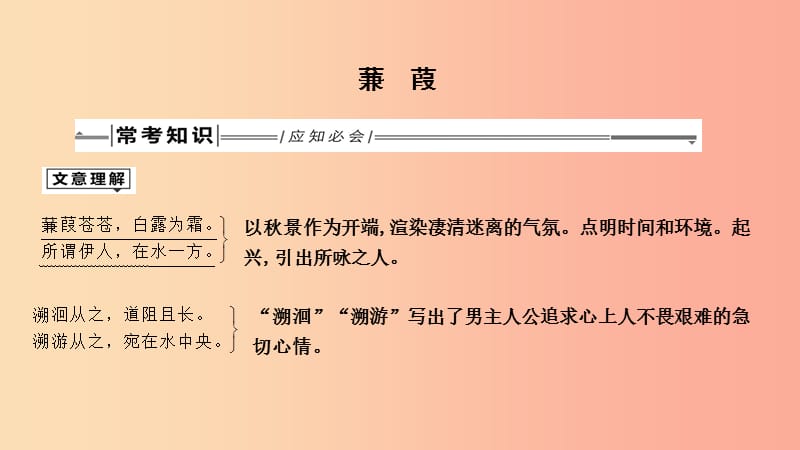 2019年中考語文總復(fù)習(xí) 第一部分 教材基礎(chǔ)自測 八下 古詩文《詩經(jīng)》二首 蒹葭課件 新人教版.ppt_第1頁