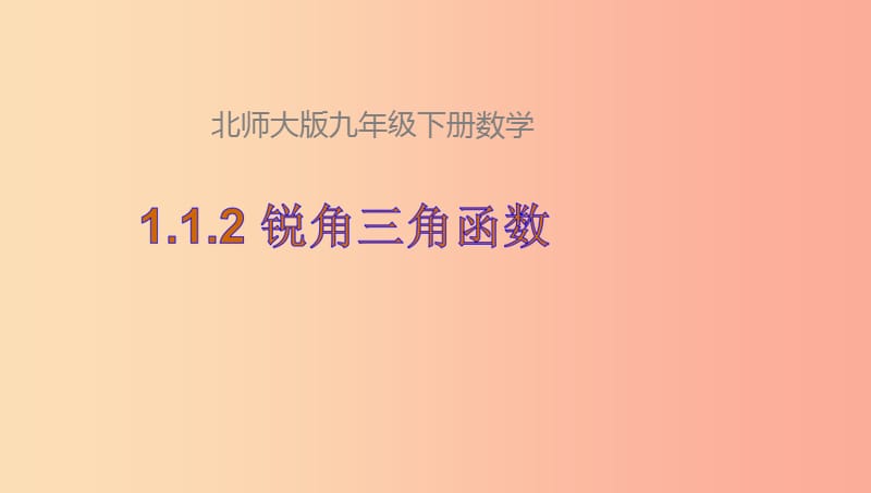 山东省济南市槐荫区九年级数学下册 第1章 直角三角形的边角关系 1.1 锐角三角函数 1.1.1 锐角三角函数（2）课件 （新版）北师大版.ppt_第1页