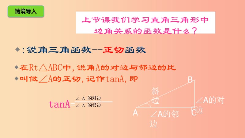 山东省济南市槐荫区九年级数学下册 第1章 直角三角形的边角关系 1.1 锐角三角函数 1.1.1 锐角三角函数（2）课件 （新版）北师大版.ppt_第2页