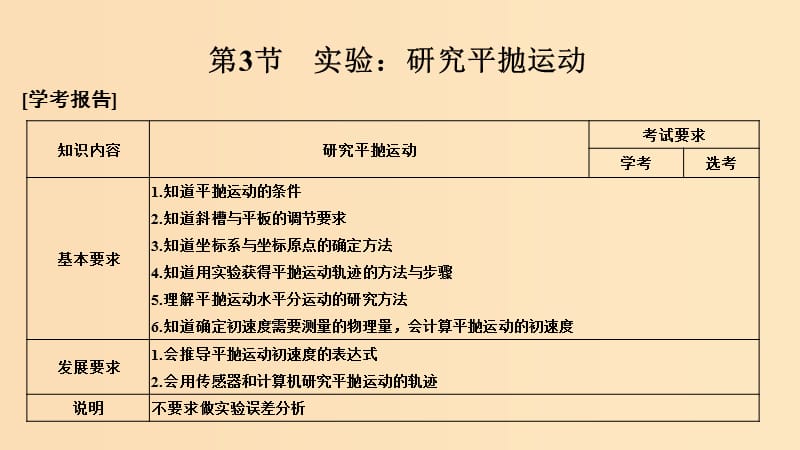 （浙江專用）2018-2019學年高中物理 第五章 曲線運動 第3節(jié) 實驗：研究平拋運動課件 新人教版必修2.ppt_第1頁