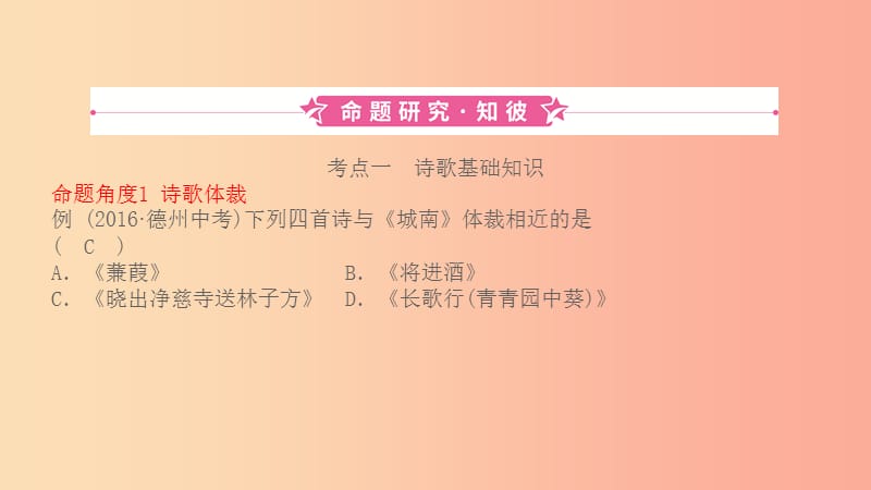 山東省2019中考語文 題型九 古代詩歌閱讀復習課件.ppt_第1頁