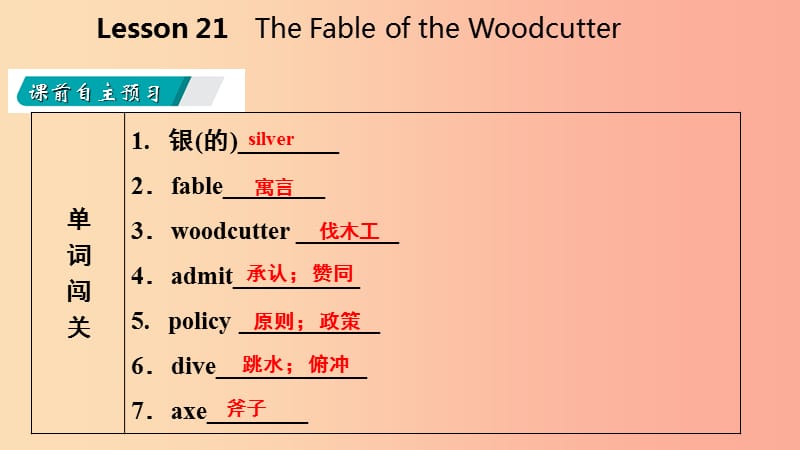 2019年秋九年级英语上册Unit4StoriesandPoemsLesson21TheFableoftheWoodcutter导学课件新版冀教版.ppt_第3页