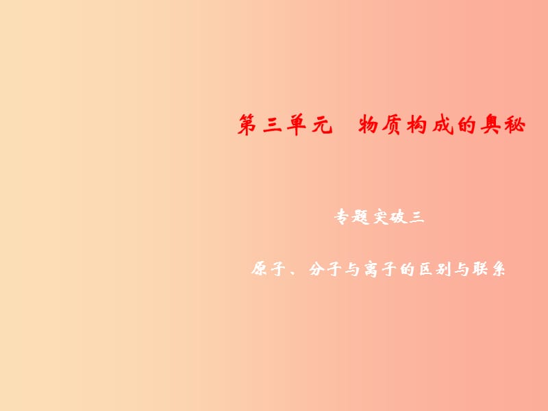 九年級化學(xué)上冊 第3單元 物質(zhì)構(gòu)成的奧秘 專題突破三 原子、分子與離子的區(qū)別與聯(lián)系課件 新人教版.ppt_第1頁