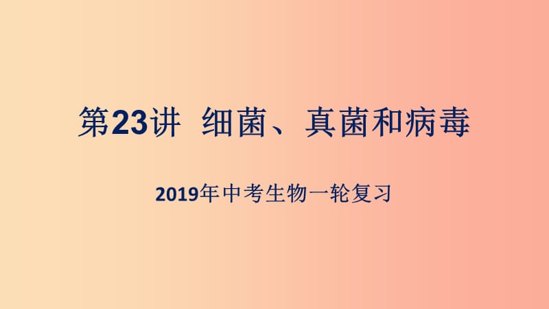 （人教通用）2019年中考生物一輪復(fù)習(xí) 第23講 細(xì)菌、真菌和病毒課件.ppt_第1頁(yè)