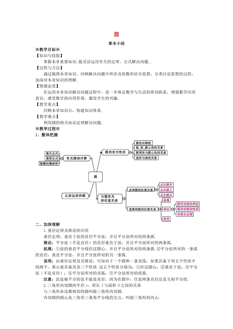 2018-2019学年九年级数学上册 第二十四章 圆章末小结教案 （新版）新人教版.doc_第1页