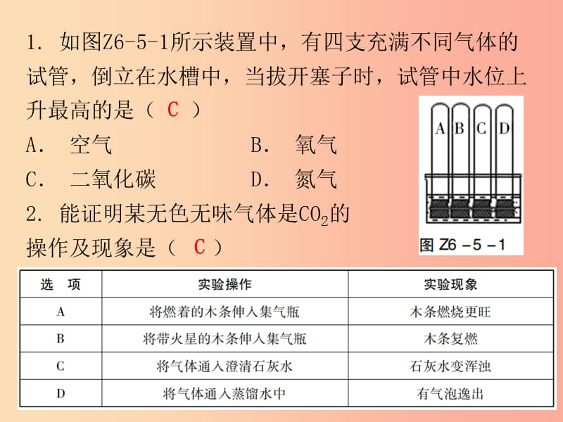 2019秋九年级化学上册 期末复习精炼 第六单元 碳和碳的氧化物 专题五 二氧化碳的性质课件 新人教版.ppt_第2页