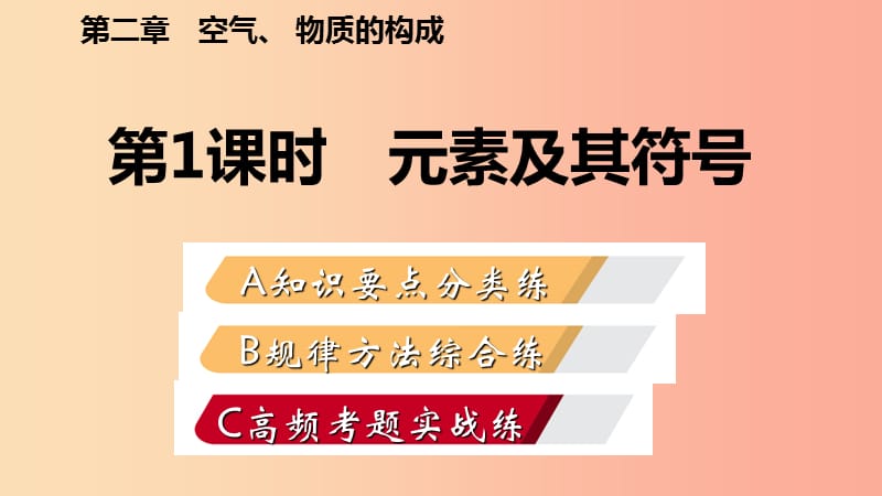 九年级化学上册 第二章 空气、物质的构成 2.4 辨别物质的元素组成 第1课时 组成物质的元素练习课件 粤教版.ppt_第1页