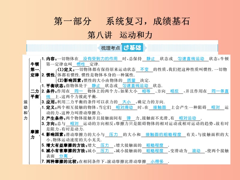 山东省青岛市2019年中考物理总复习 八下 第8讲 运动和力课件.ppt_第1页