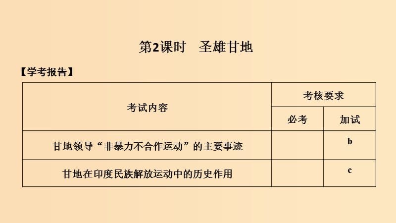 （浙江专用）2018-2019学年高中历史 第四单元 亚洲觉醒的先驱 第2课时 圣雄甘地课件 新人教版选修4.ppt_第1页