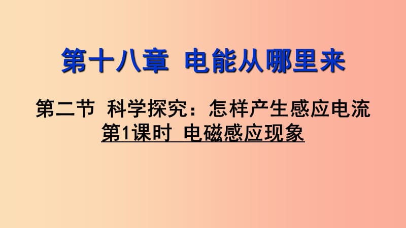 2019年九年級物理全冊 第十八章 第二節(jié) 科學探究：怎樣產(chǎn)生感應電（第1課時 電磁感應現(xiàn)象）課件 滬科版.ppt_第1頁