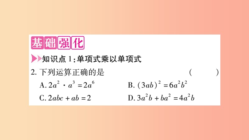 八年级数学上册 第12章 整式的乘除 12.2 整式的乘法 12.2.1 单项式与单项式相乘作业课件 华东师大版.ppt_第3页