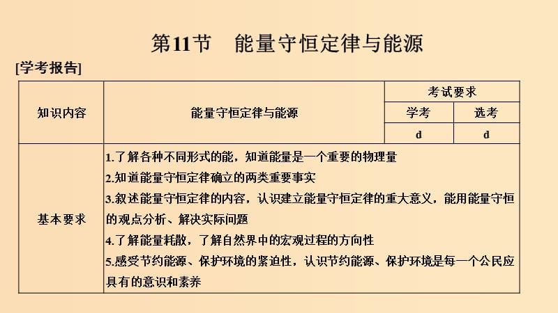 （浙江专用）2018-2019学年高中物理 第七章 机械能守恒定律 第11节 能量守恒定律与能源课件 新人教版必修2.ppt_第1页