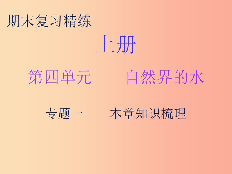 2019秋九年级化学上册 期末复习精炼 第四单元 自然界的水 专题一 本章知识梳理课件 新人教版.ppt_第1页