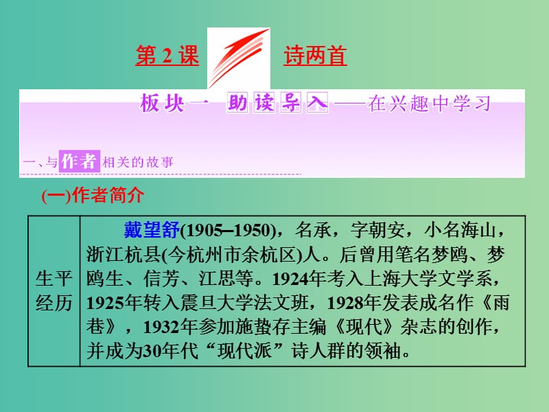 2019年高中語文 第一單元 第2課 詩兩首課件 新人教必修1.ppt_第1頁