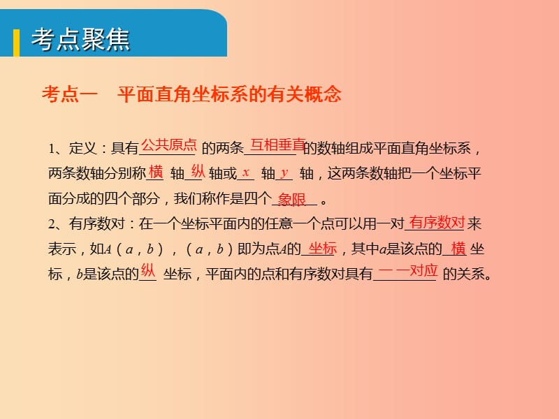 安徽省2019中考数学总复习 第三单元 函数及其图象 第9课时 平面直角坐标系与函数的概念（考点突破）课件.ppt_第2页