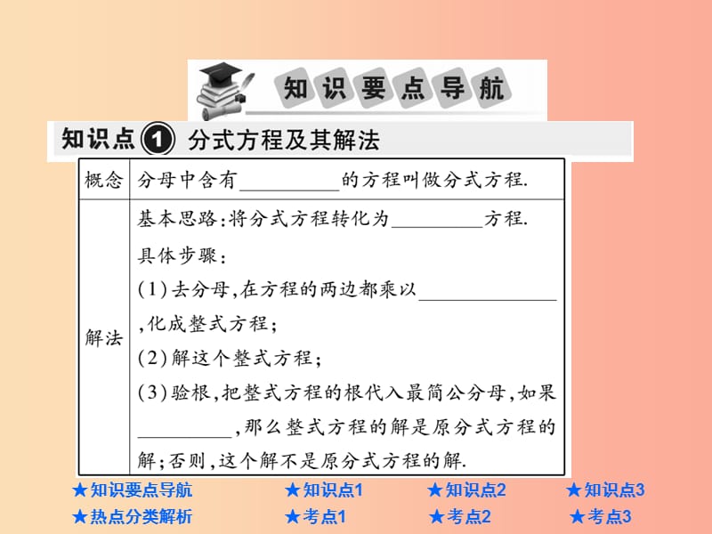 2019年中考数学总复习 第一部分 基础知识复习 第2章 方程（组）与不等式（组）第3讲 分式方程课件.ppt_第2页