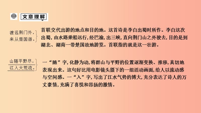 2019年中考语文总复习第一部分教材基础自测八上古诗文唐诗五首渡荆门送别课件新人教版.ppt_第2页