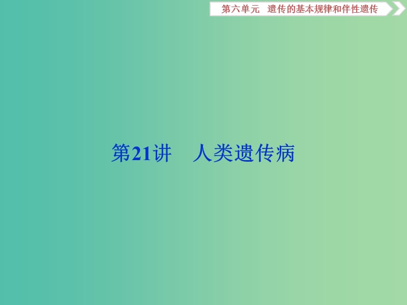 2019屆高考生物總復(fù)習(xí) 第六單元 遺傳的基本規(guī)律和伴性遺傳 第21講 人類(lèi)遺傳病課件 新人教版.ppt_第1頁(yè)