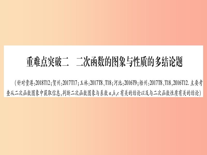 中考数学精选准点备考复习第三轮压轴题突破选择题压轴突破重难点突破二二次函数的图象与性质的多结论题.ppt_第1页