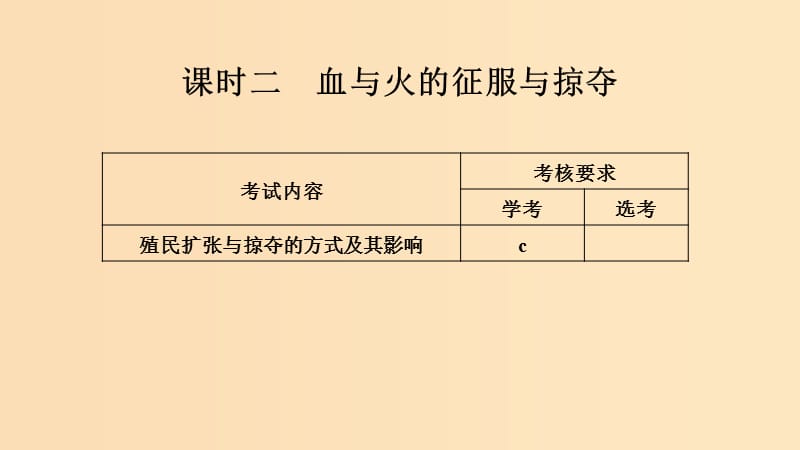 （浙江專用）2018-2019學(xué)年高中歷史 專題五 走向世界的資本主義市場(chǎng) 課時(shí)二 血與火的征服與掠奪課件 人民版必修2.ppt_第1頁