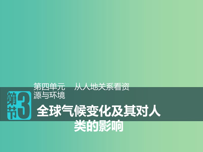 2018-2019版高中地理 第四單元 從人地關(guān)系看資源與環(huán)境 4.3 全球氣候變化及其對(duì)人類的影響課件 魯教版必修1.ppt_第1頁