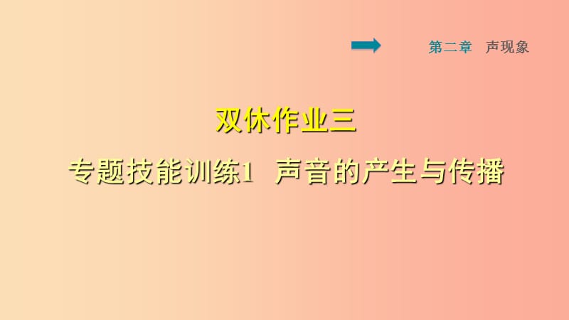 2019年八年級物理上冊 第2章 聲現(xiàn)象 雙休作業(yè)三 專題技能訓練1 聲音的產(chǎn)生與傳播課件 新人教版.ppt_第1頁