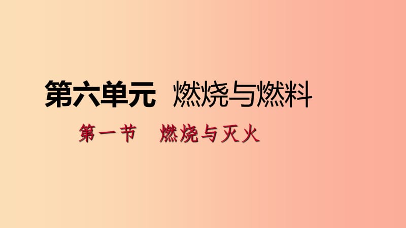 2019年秋九年级化学上册 第六单元 燃烧与燃料 第一节 燃烧与灭火 6.1.1 灭火的原理课件（新版）鲁教版.ppt_第1页