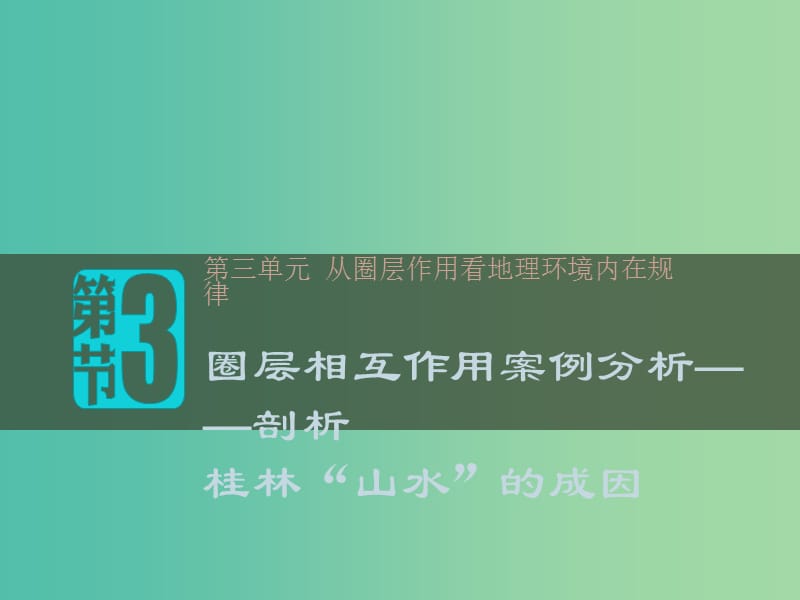 2018-2019版高中地理 第三单元 从圈层作用看地理环境内在规律 3.3 圈层相互作用案例分析——剖析桂林“山水”的成因课件 鲁教版必修1.ppt_第1页