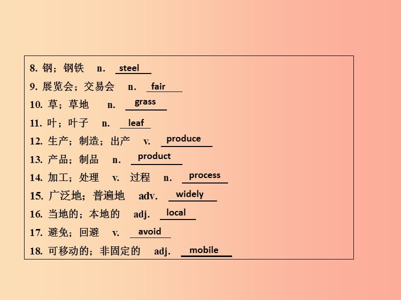 2019年秋九年级英语全册 Unit 5 What are the shirts made of基础知识过关检测新人教 新目标版.ppt_第3页