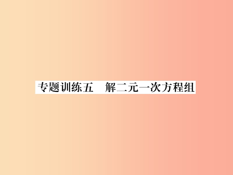 2019年秋七年級數(shù)學上冊 專題訓練5 解二元一次方程組課件（新版）滬科版.ppt_第1頁