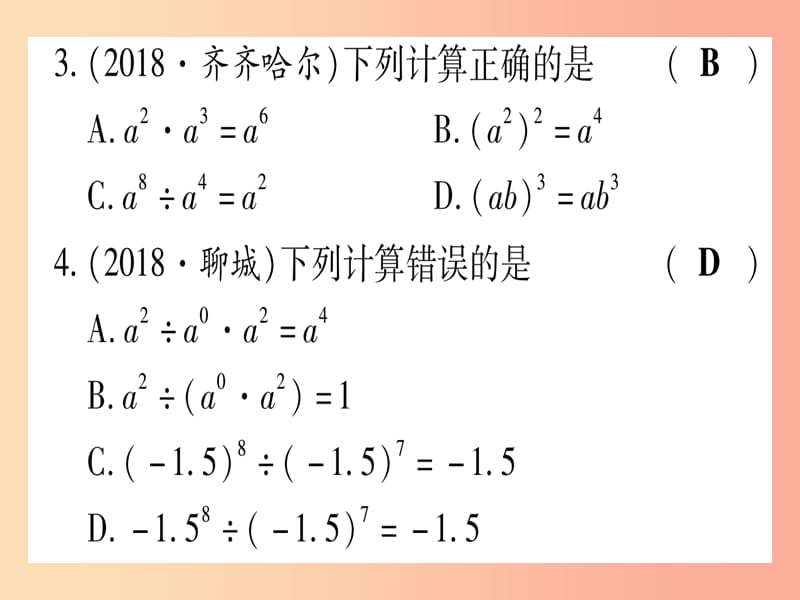 宁夏专版2019中考数学复习第1轮考点系统复习第1章数与式第2节整式与因式分解作业课件.ppt_第3页