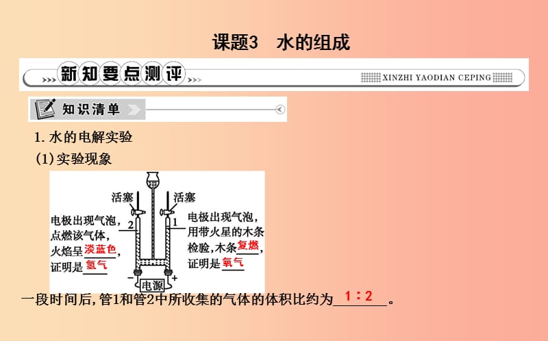 2019年九年級化學(xué)上冊 第四單元《自然界的水》課題3 水的組成課件 新人教版.ppt_第1頁