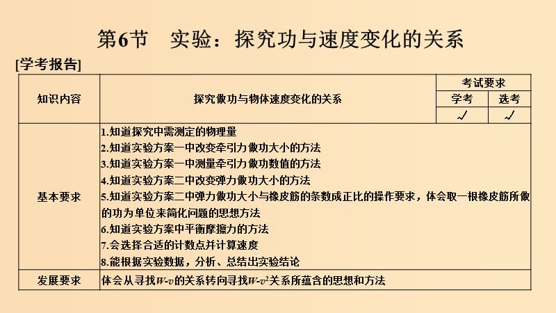 （浙江專用）2018-2019學年高中物理 第七章 機械能守恒定律 第6節(jié) 實驗：探究功與速度變化的關(guān)系課件 新人教版必修2.ppt_第1頁