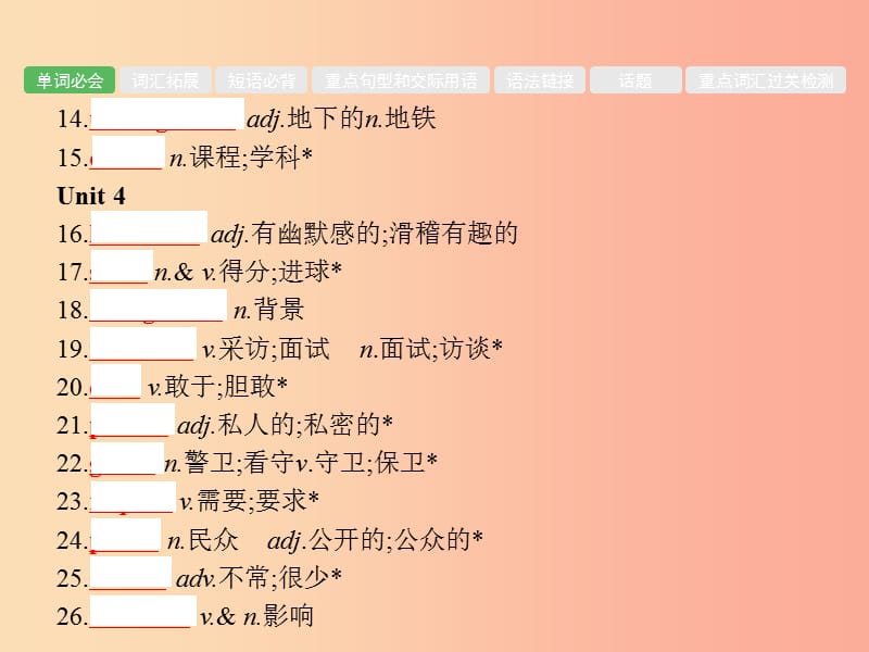 安徽省2019年中考英语总复习夯实基础第五部分九全第16课时Unit3_Unit4课件.ppt_第3页