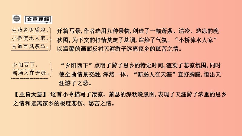 2019年中考语文总复习 第一部分 教材基础自测 七上 古诗文 古代诗歌四首 天净沙 秋思课件 新人教版.ppt_第2页