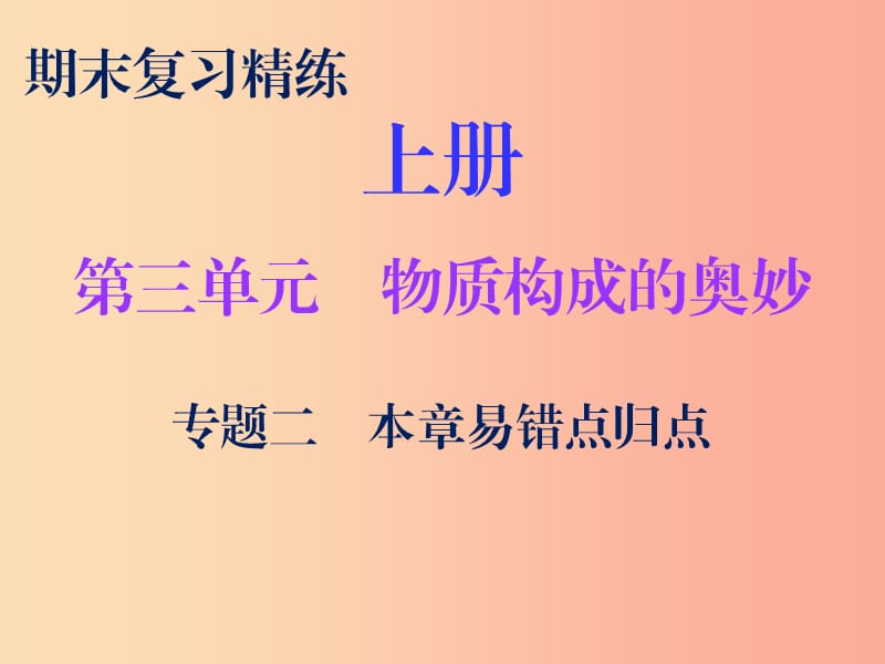 2019秋九年級化學上冊 期末復習精煉 第三單元 物質(zhì)構(gòu)成的奧妙 專題二 本章易錯點歸點課件 新人教版.ppt_第1頁