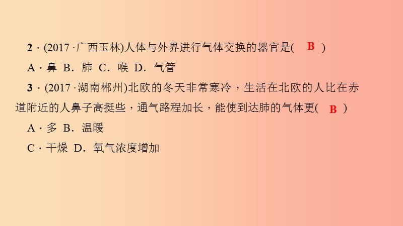 七年级生物下册 第四单元 第三章 人体的呼吸考点突破习题课件 新人教版.ppt_第3页