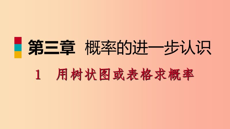 九年級(jí)數(shù)學(xué)上冊(cè) 第三章 概率的進(jìn)一步認(rèn)識(shí) 3.1 用樹(shù)狀圖或表格求概率 第1課時(shí) 用樹(shù)狀圖或表格求概率 .ppt_第1頁(yè)