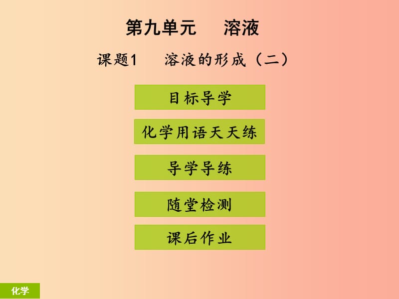 2019年秋季开学九年级化学下册第九单元溶液课题1溶液的形成2课堂导学+课后作业课件 新人教版.ppt_第1页