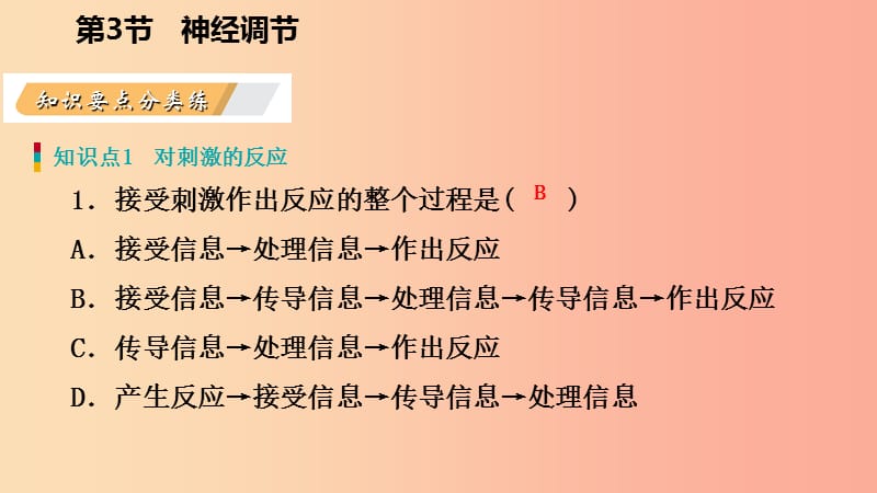 2019年秋八年级科学上册 第3章 生命活动的调节 3.3 神经调节 3.3.1 神经调节的基本过程练习课件 浙教版.ppt_第3页