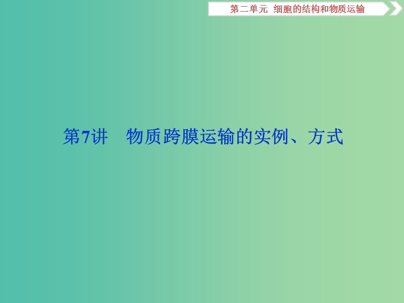 2019屆高考生物一輪復(fù)習(xí) 第二單元 細胞的結(jié)構(gòu)和物質(zhì)運輸 第7講 物質(zhì)跨膜運輸?shù)膶嵗?、方式課件.ppt_第1頁