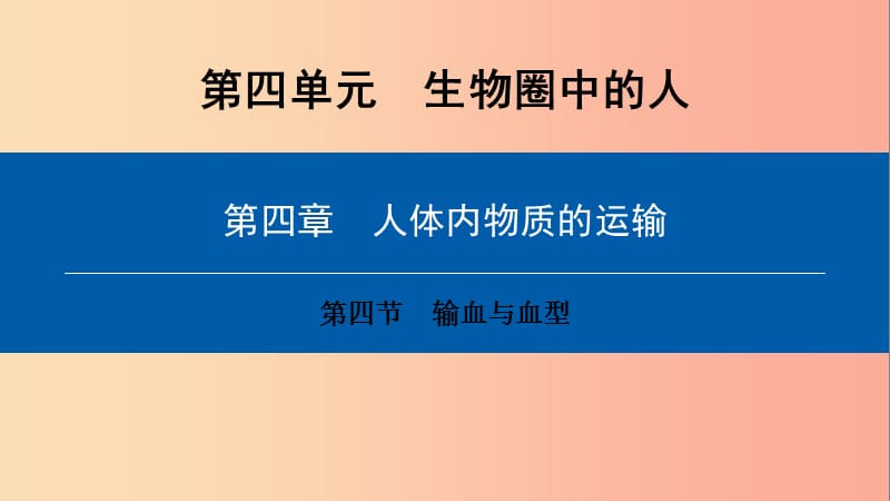 2019年七年级生物下册 第四单元 第四章 第四节 输血与血型课件 新人教版.ppt_第1页