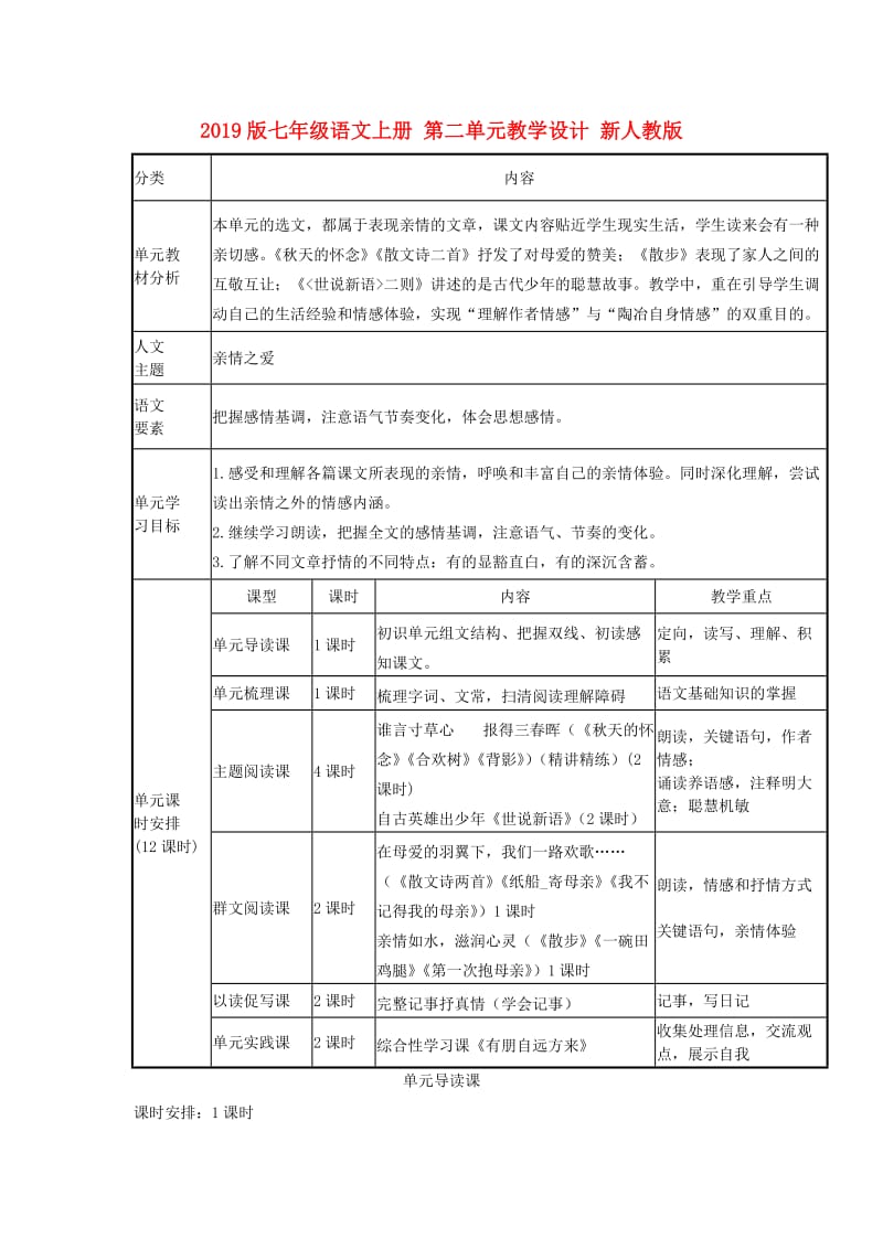 2019版七年级语文上册 第二单元教学设计 新人教版.doc_第1页