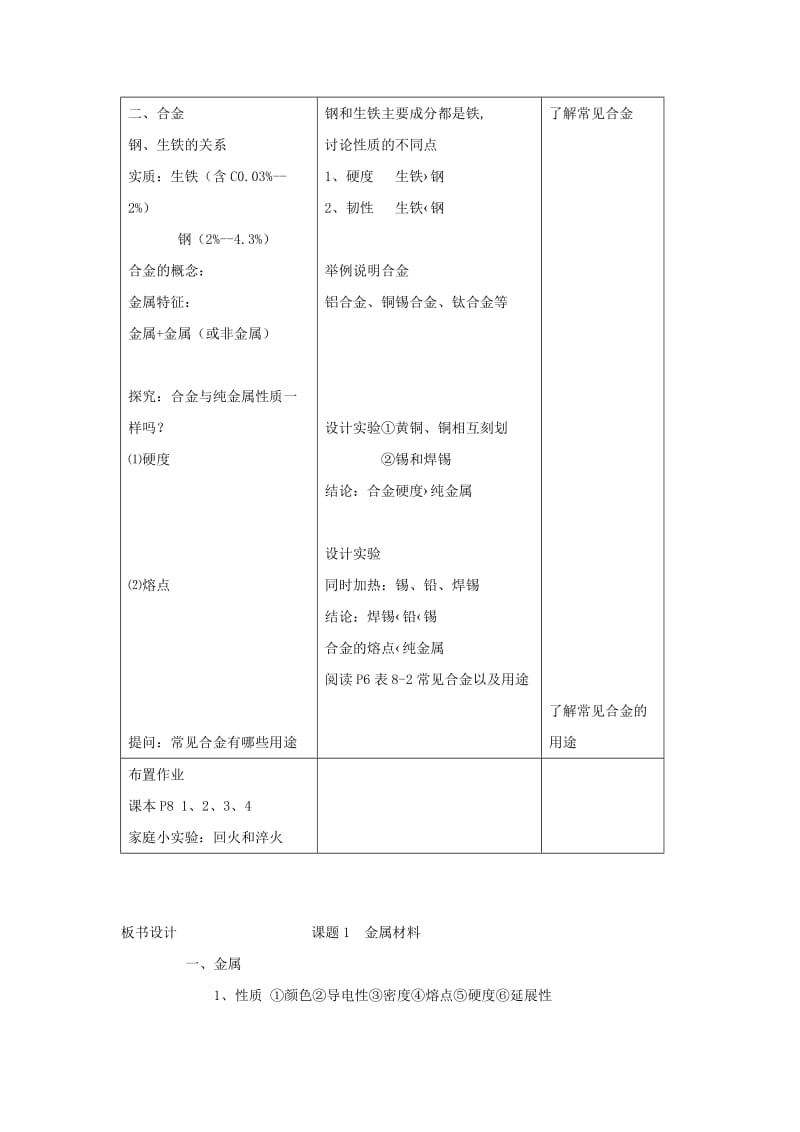 2019春九年级化学下册 第八单元 金属和金属材料 课题1 金属材料教案 （新版）新人教版.doc_第3页