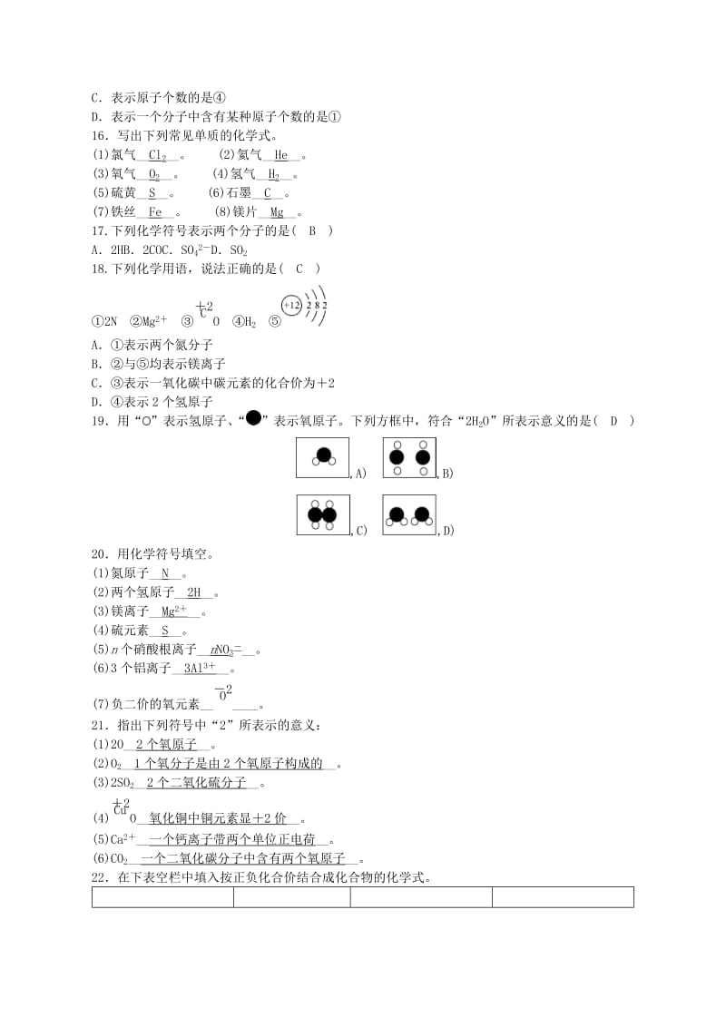 九年级化学上册 第四单元 我们周围的空气 第2节 物质组成的表示 第1课时 化学式与化合价课时练习 鲁教版.doc_第3页